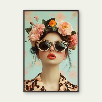 Woman with Flower Crown & Fashion Glasses Fashion Home Decor Premium Quality Poster Print Choose Your Sizes