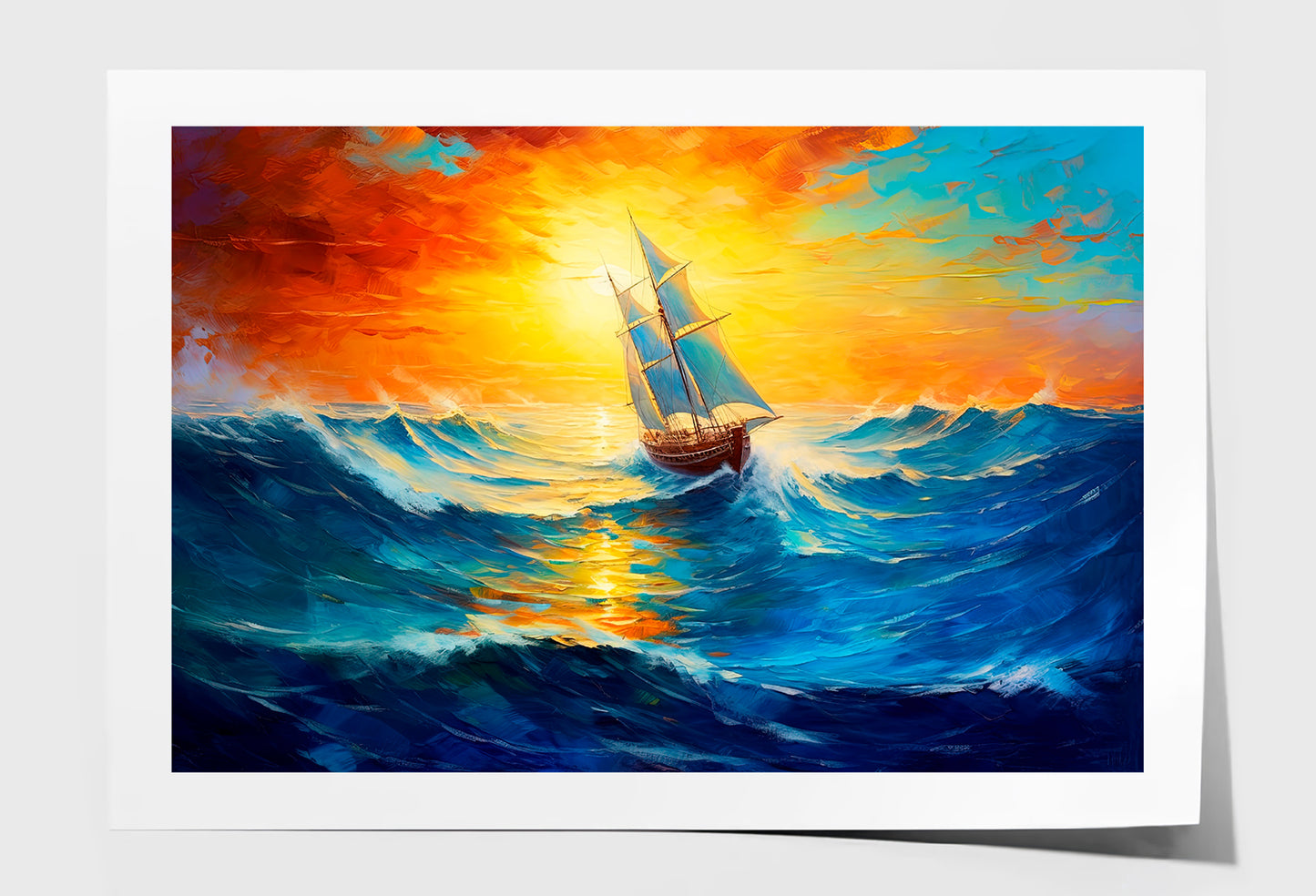 Sailboat Boat At Sunset On The Ocean Oil Painting Limited Edition High Quality Print Unframed Roll Canvas None