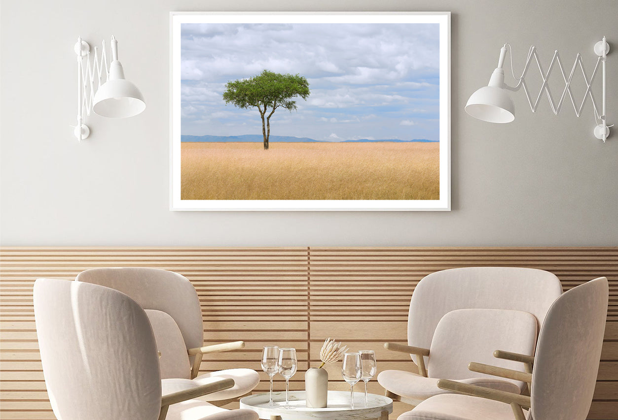 A Single Tree in an Open Field with a Blue Sky Home Decor Premium Quality Poster Print Choose Your Sizes - Bella Home Decor