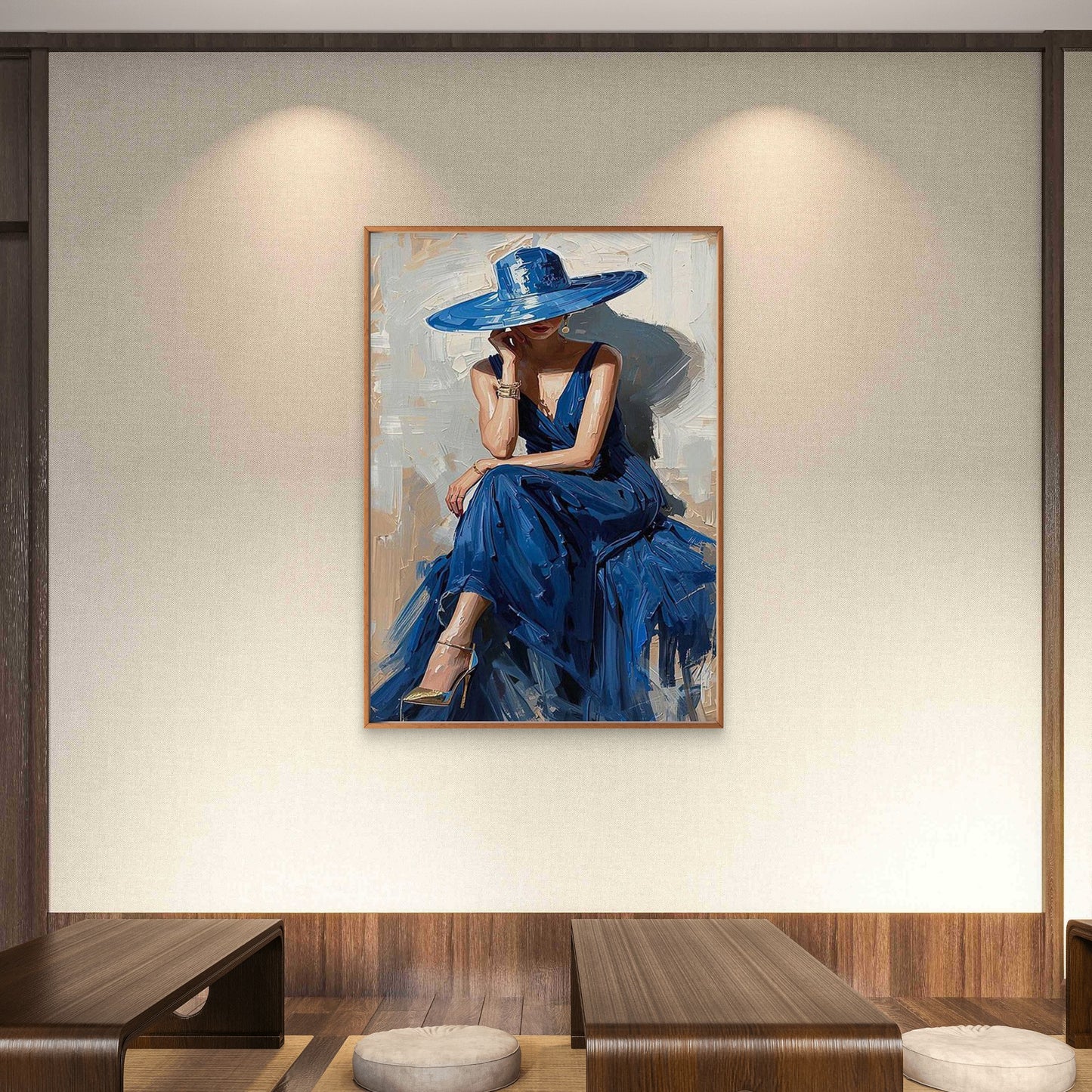 Woman in a Blue Hat And Dress with Diamond Painting Fashion Home Decor Premium Quality Poster Print Choose Your Sizes - Bella Home Decor