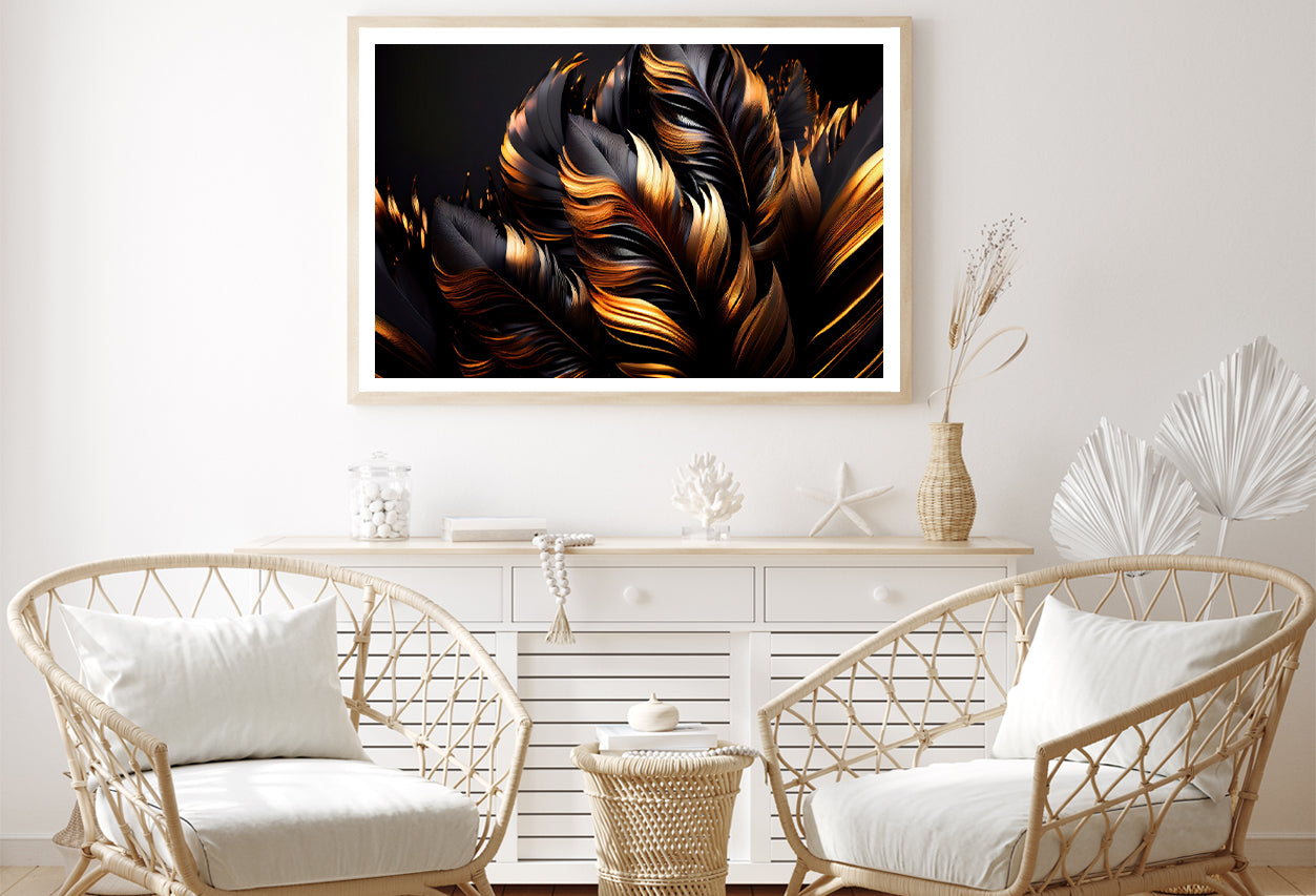 Black and Gold Feathers Home Decor Premium Quality Poster Print Choose Your Sizes - Bella Home Decor