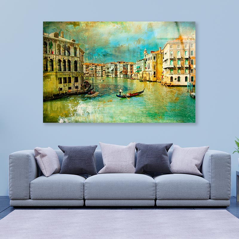 Amazing Venice - Artwork in Retro Style Acrylic Glass Print Tempered Glass Wall Art 100% Made in Australia Ready to Hang