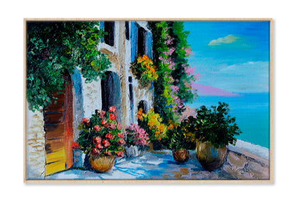 Stone Embankment, Filled With Flowers Oil Painting Wall Art Limited Edition High Quality Print Canvas Box Framed Natural