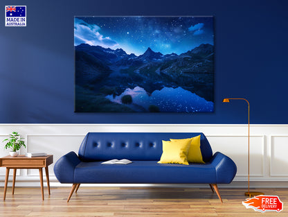 Night View with Mountain Lake and Starry Sky Print 100% Australian Made - Bella Home Decor