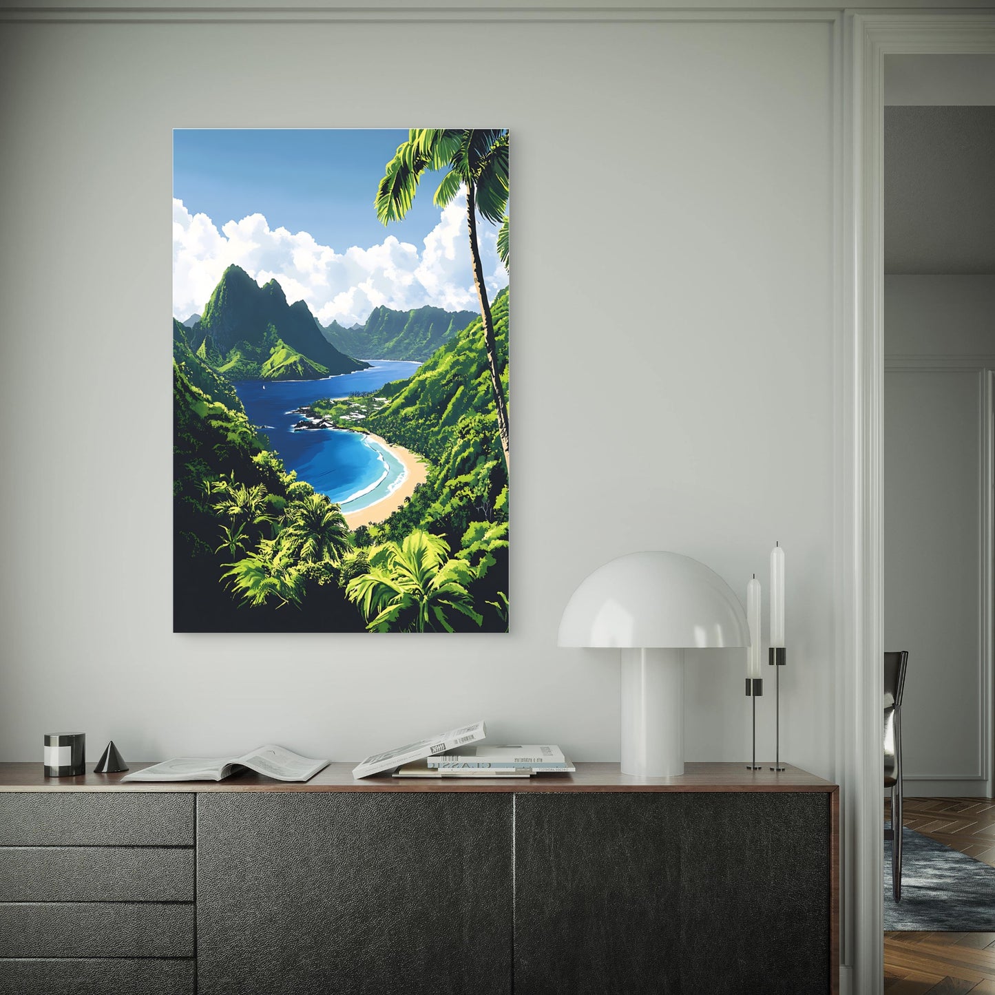 Tropical Island with Palm Trees Beach 40x60cm Metal Print Ready to Hang