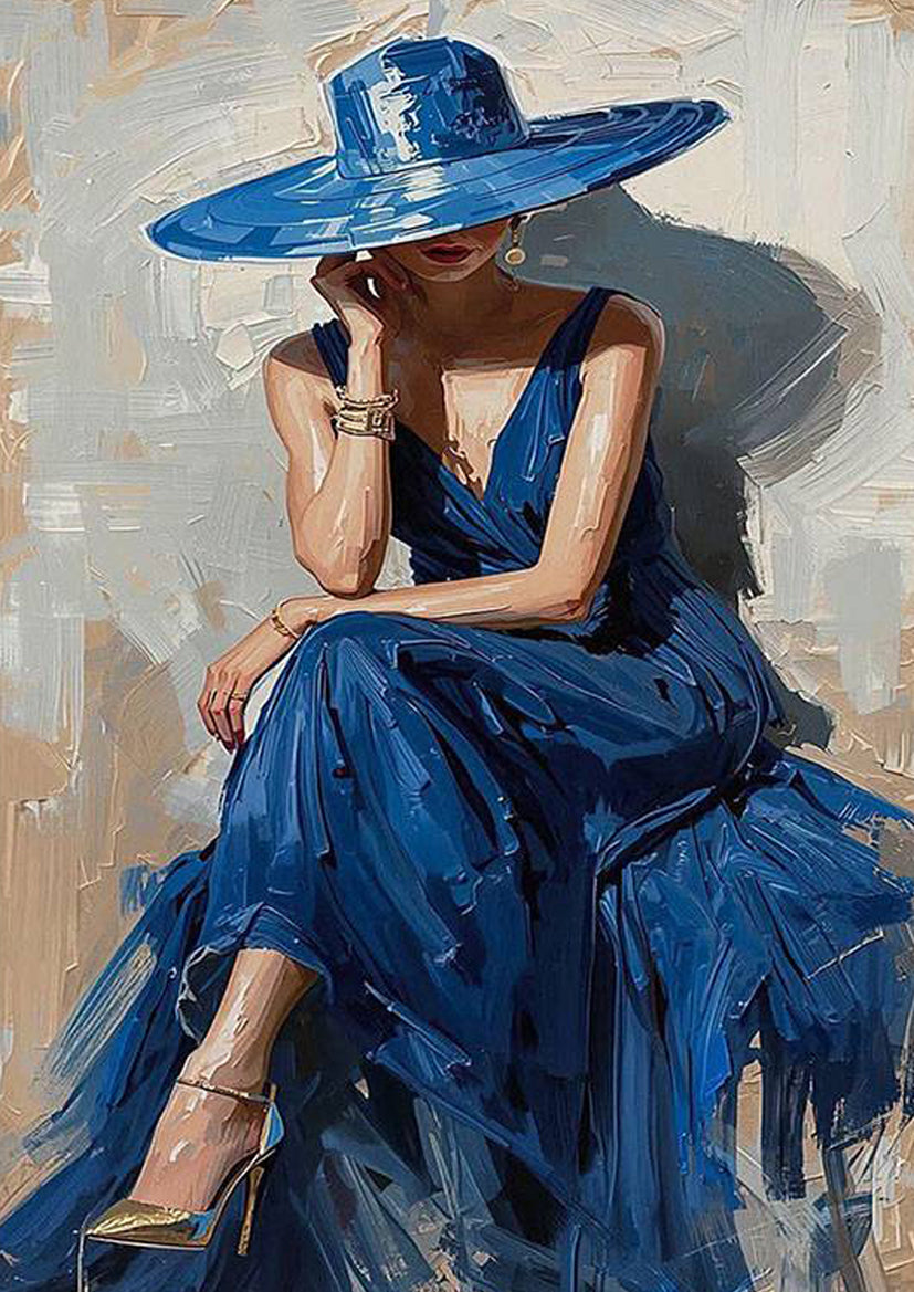 Woman in a Blue Hat And Dress with Diamond Painting Fashion Home Decor Premium Quality Poster Print Choose Your Sizes - Bella Home Decor