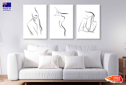 3 Set of Girl with Hat Line Art High Quality Print 100% Australian Made Wall Canvas Ready to Hang