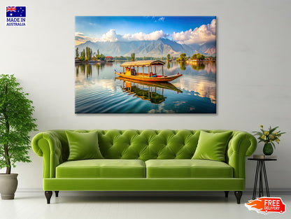 Boat on the Water, Lake, Mountains in India Print 100% Australian Made - Bella Home Decor