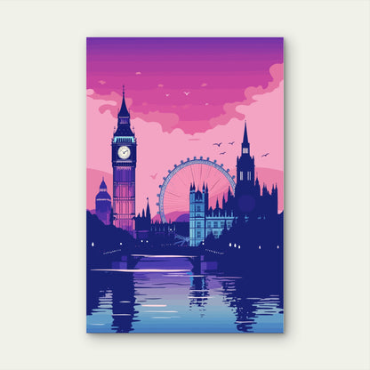 London Big Ben Skyline Purple Sunset 60x90cm Metal Print Ready to Hang