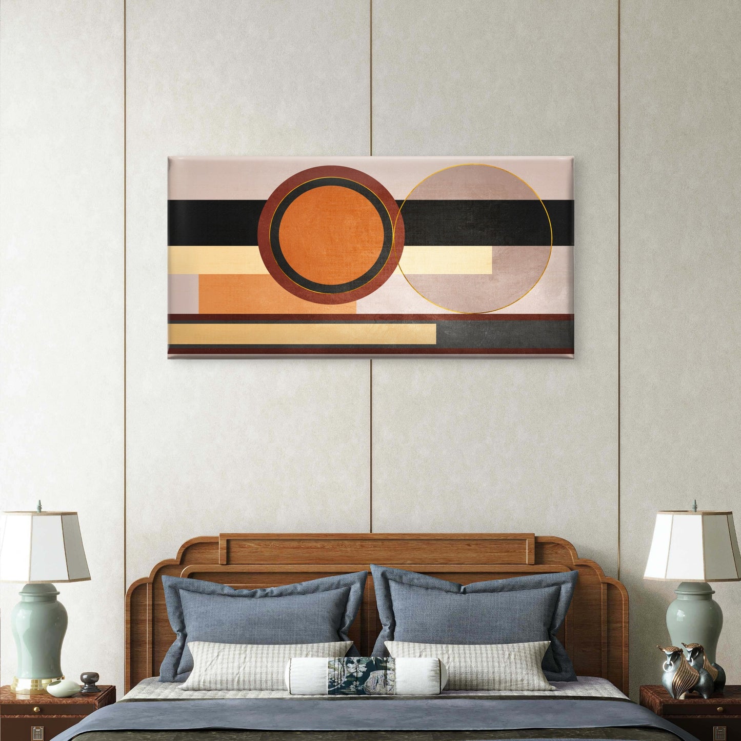 Modern Orange Grey Geometric Wall Art Canvas Office Home Room Framed 120x60cm