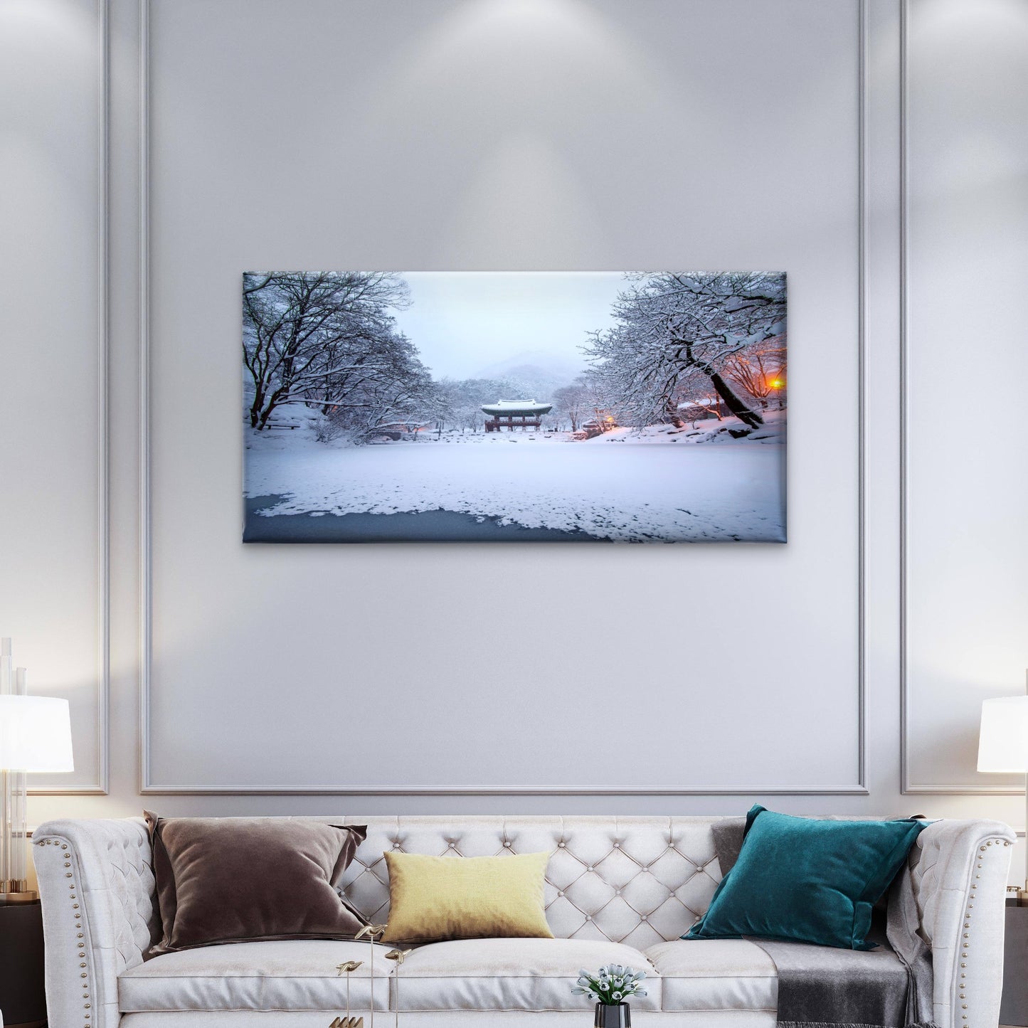 Baekyangsa Temple Falling Snow Naejangsan Mountain Korea Wall Art Canvas Office Home Room Framed 120x60cm
