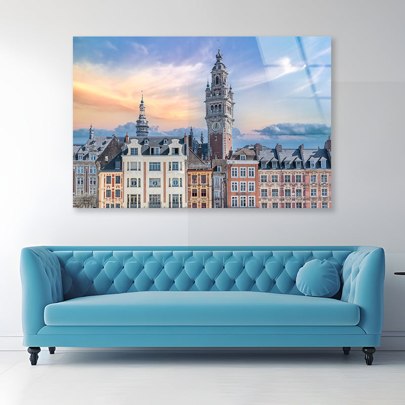 Lille City Centre Square and Sky Acrylic Glass Print Tempered Glass Wall Art 100% Made in Australia Ready to Hang