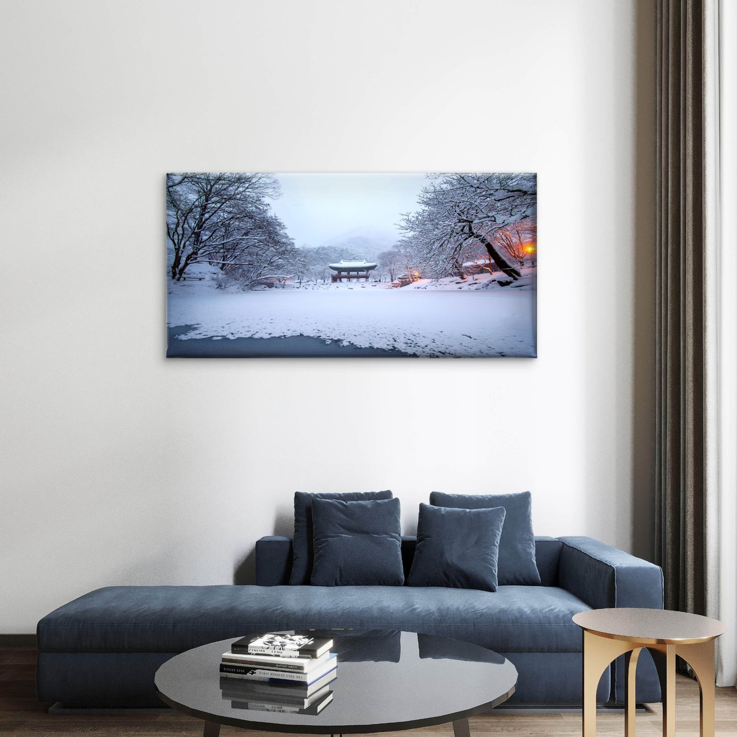 Baekyangsa Temple Falling Snow Naejangsan Mountain Korea Wall Art Canvas Office Home Room Framed 120x60cm