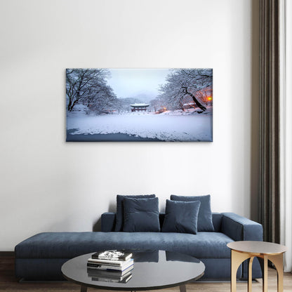 Baekyangsa Temple Falling Snow Naejangsan Mountain Korea Wall Art Canvas Office Home Room Framed 120x60cm