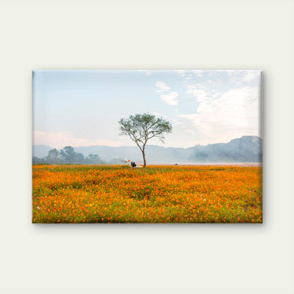 Misty Field Tree Orange Flowers South Korea Wall Art Decor 100% Australian Made