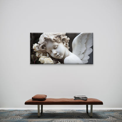 Cherub Angel Sleeping Statue Rose Wall Art Canvas Office Home Framed 120x60cm