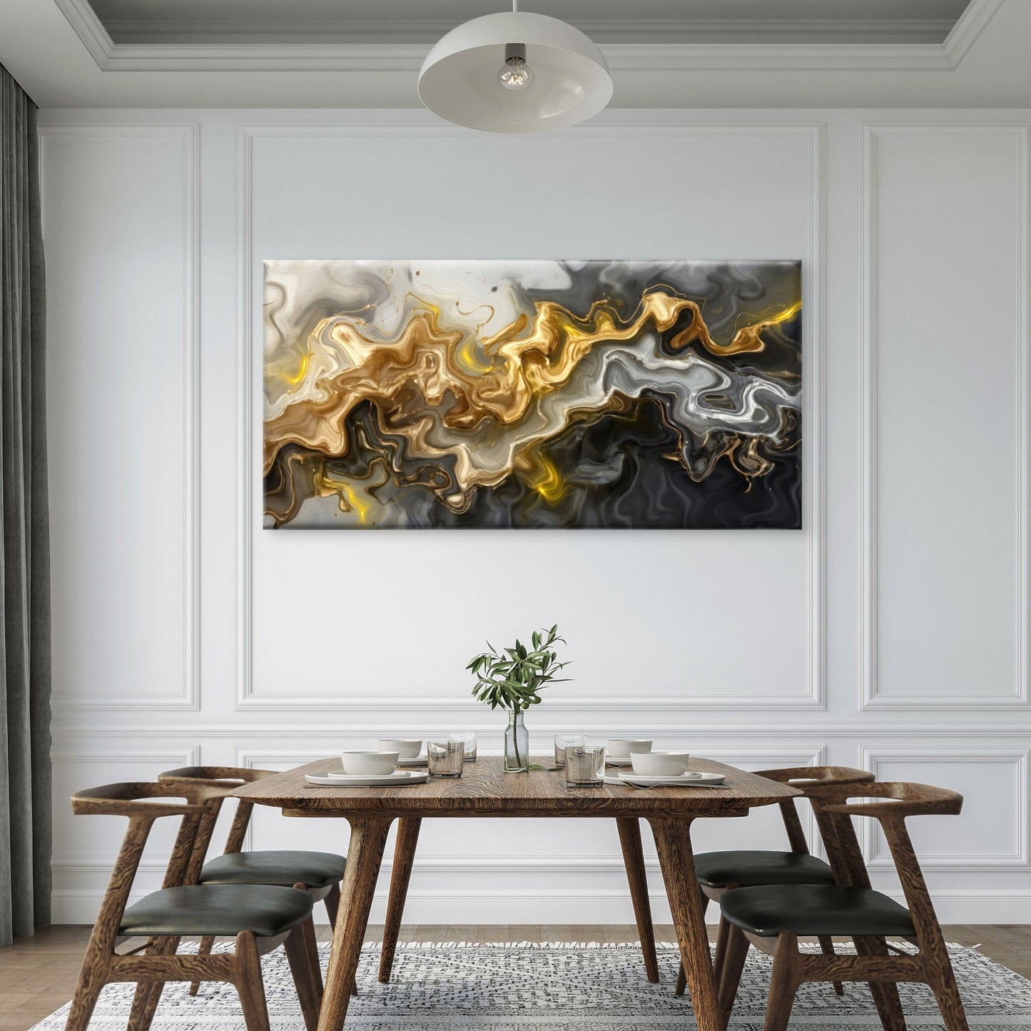 Luxury Black Gold Fluid Marble Wall Art Canvas Office Home Room Framed 120x60cm