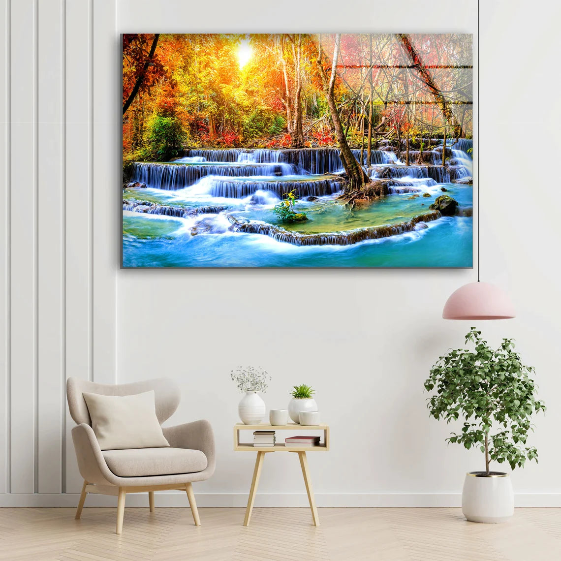 Waterfall Autumn Forest UV Direct Aluminum Print Australian Made Quality