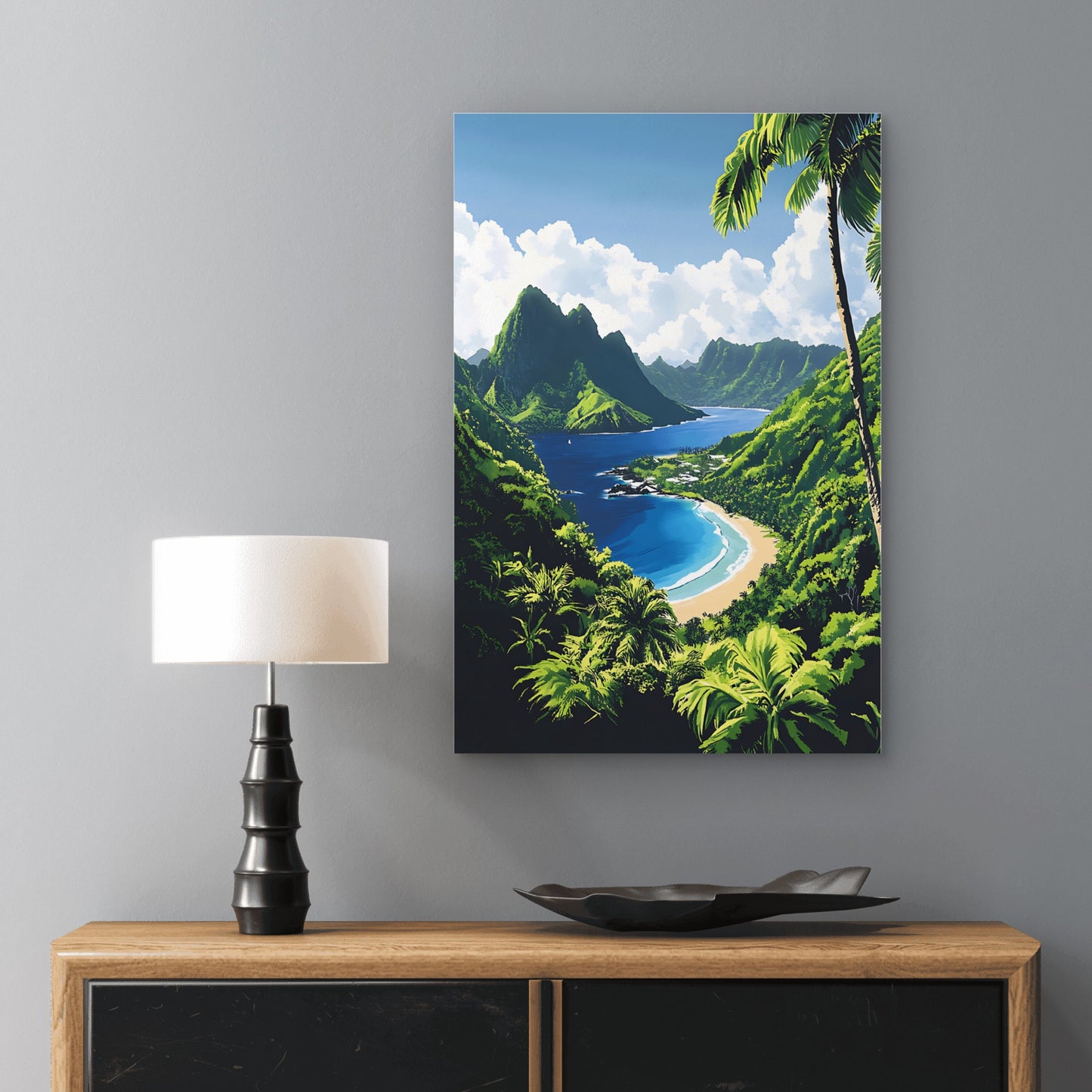Tropical Island with Palm Trees Beach 40x60cm Metal Print Ready to Hang