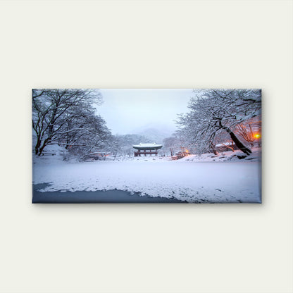 Baekyangsa Temple Falling Snow Naejangsan Mountain Korea Wall Art Canvas Office Home Room Framed 120x60cm
