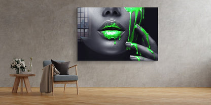 Makeup Girl Green Lips UV Direct Aluminum Print Australian Made Quality