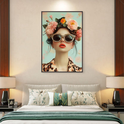 Woman with Flower Crown & Fashion Glasses Fashion Home Decor Premium Quality Poster Print Choose Your Sizes
