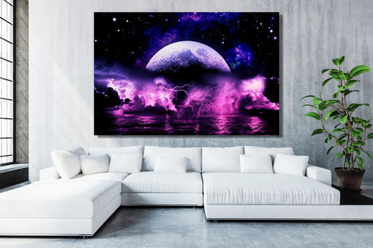 Moon Lightning Strike Acrylic Glass Print Tempered Glass Wall Art 100% Made in Australia Ready to Hang