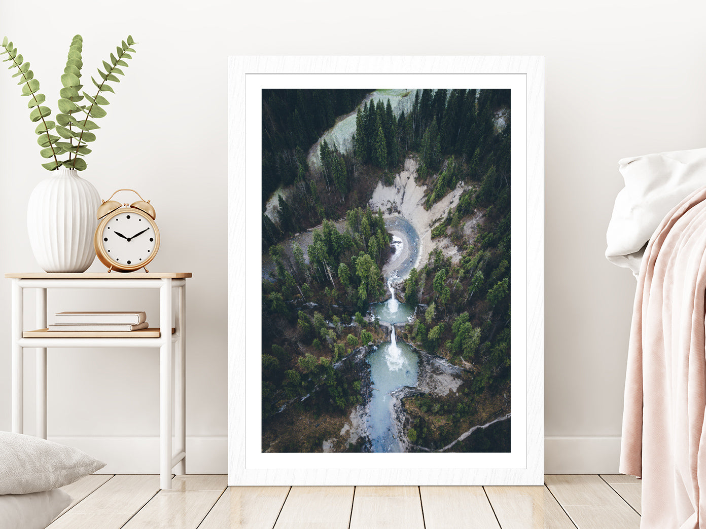 Buchenegger Wasserfälle In Forest Glass Framed Wall Art, Ready to Hang Quality Print With White Border White