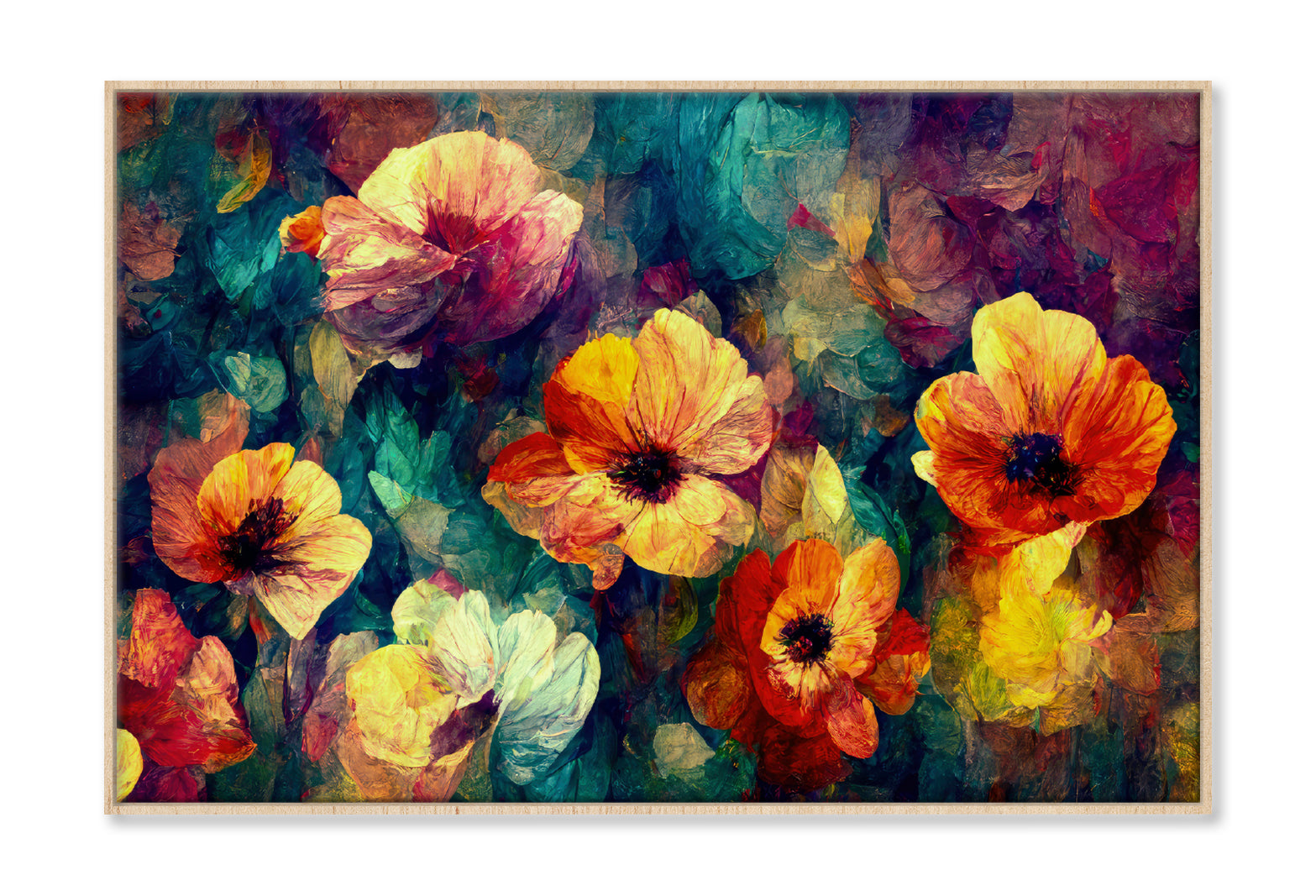 Red Orange Blue Abstract Flowers Oil Painting Wall Art Limited Edition High Quality Print Canvas Box Framed Natural