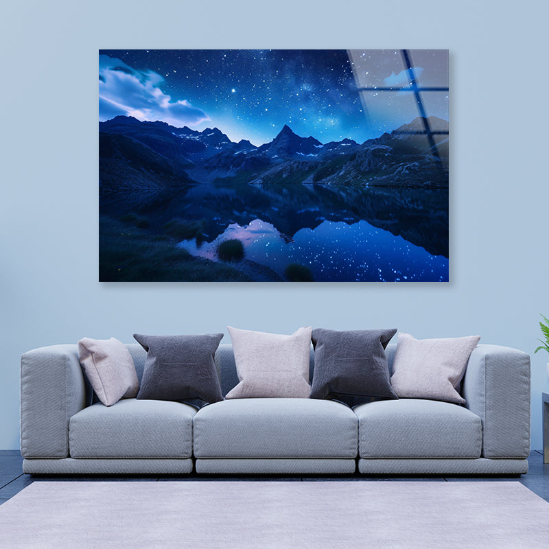 Night View with Mountain Lake and Starry Sky Acrylic Glass Print Tempered Glass Wall Art 100% Made in Australia Ready to Hang - Bella Home Decor