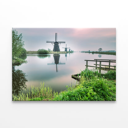 Windmill Reflected in the Canal  Wall Art Decor 100% Australian Made