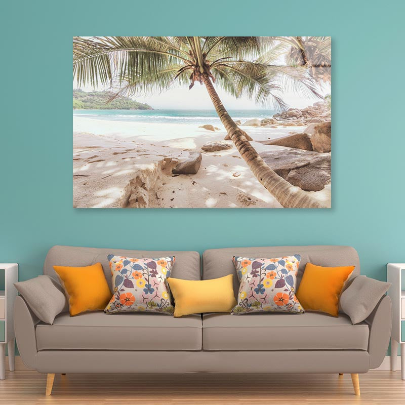 Beach With Palm Trees Acrylic Glass Print Tempered Glass Wall Art 100% Made in Australia Ready to Hang