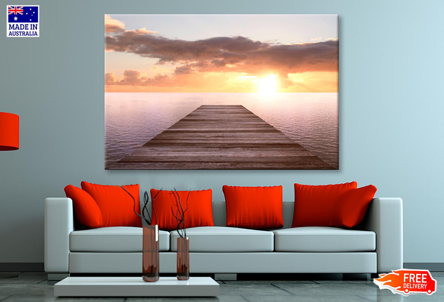 Golden Sea Sunset View of Pier or Jetty in The Tropical in The Summer  Wall Art Decor 100% Australian Made - Bella Home Decor