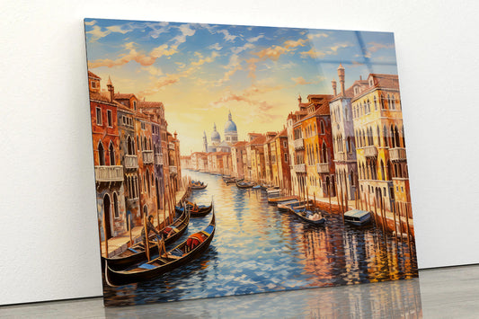 Venetian Architecture and Water Canal in Venice Acrylic Glass Print Tempered Glass Wall Art 100% Made in Australia Ready to Hang