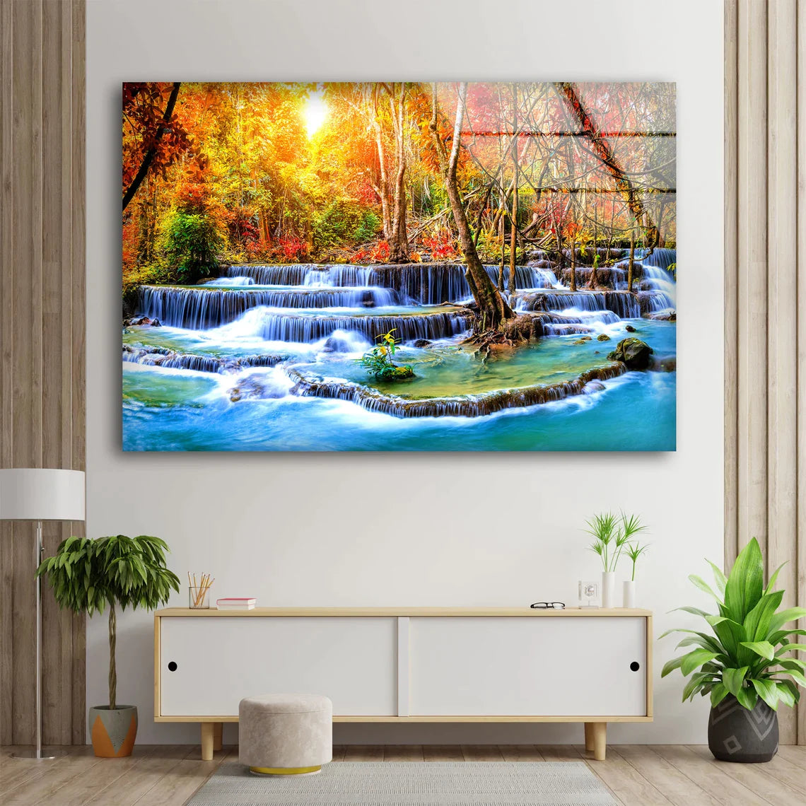 Waterfall Autumn Forest UV Direct Aluminum Print Australian Made Quality