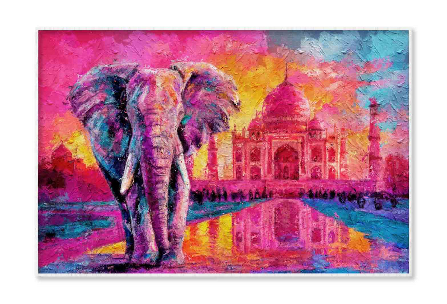 Painting Of Elephant with Taj Mahal Sunset Wall Art Limited Edition High Quality Print