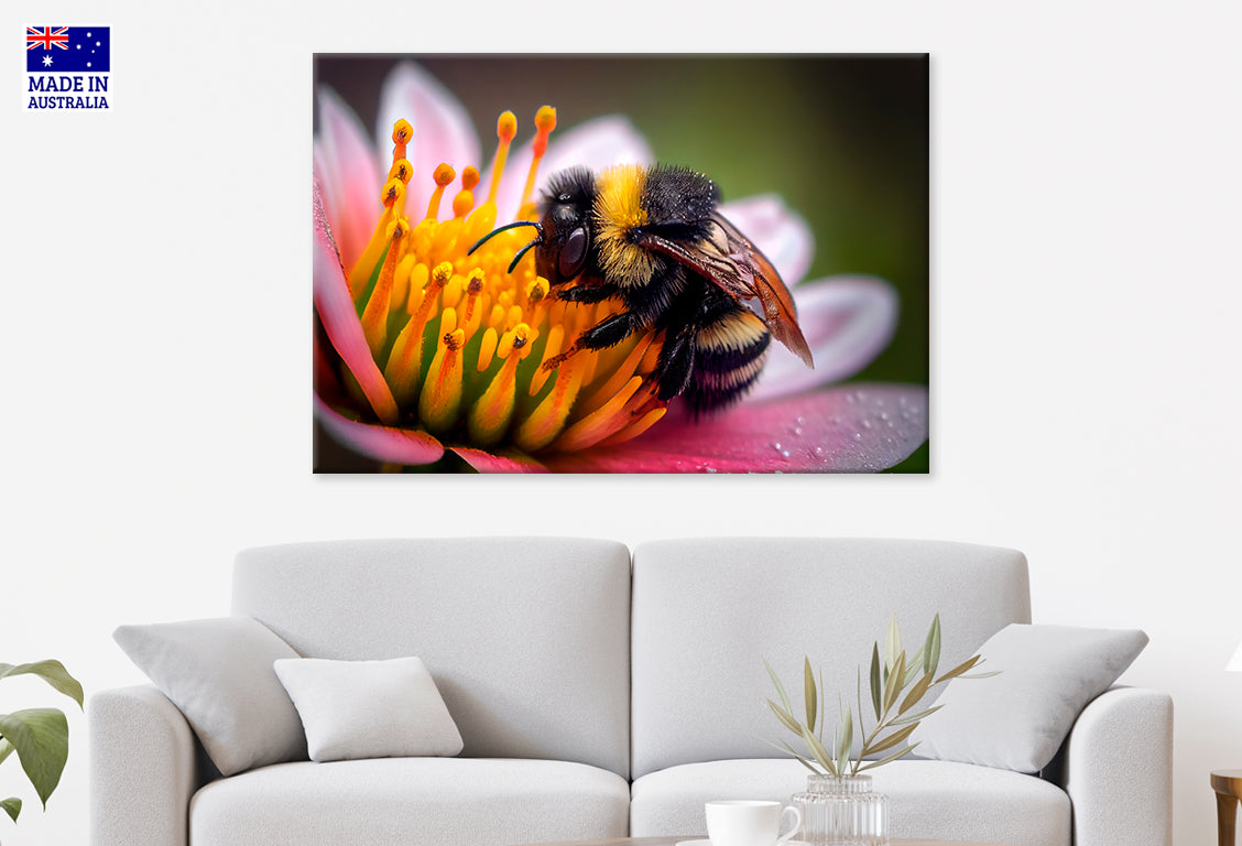 Bumblebee Collects Flower Nectar on a Flower Wall Art Decor 100% Australian Made