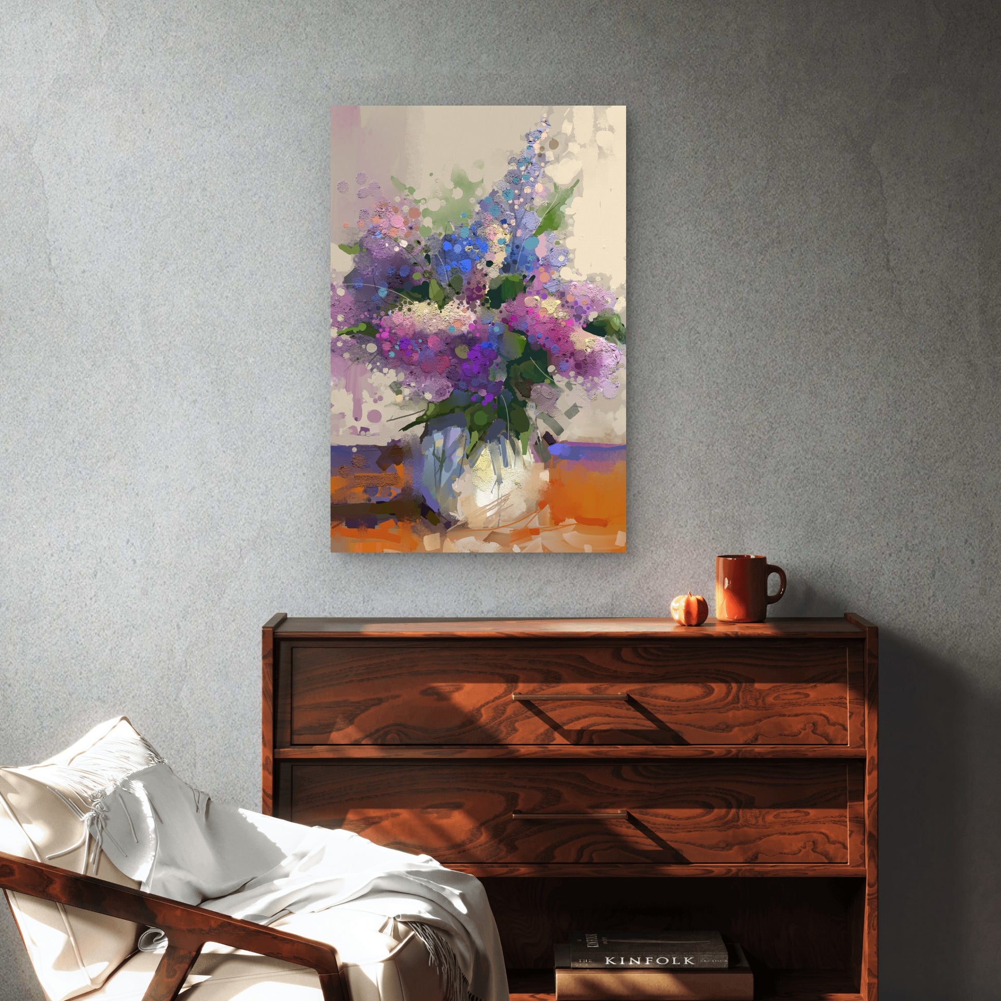 Purple Lilac Flower Painting 60x90cm Metal Print Ready to Hang - Bella Home Decor