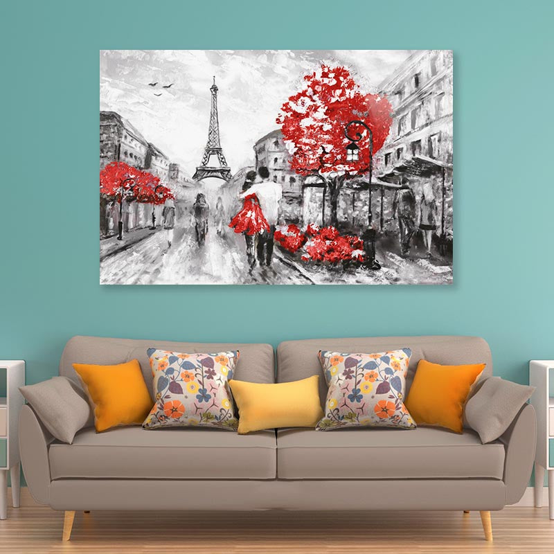 Eiffel Tower & Red Trees Acrylic Glass Print Tempered Glass Wall Art 100% Made in Australia Ready to Hang