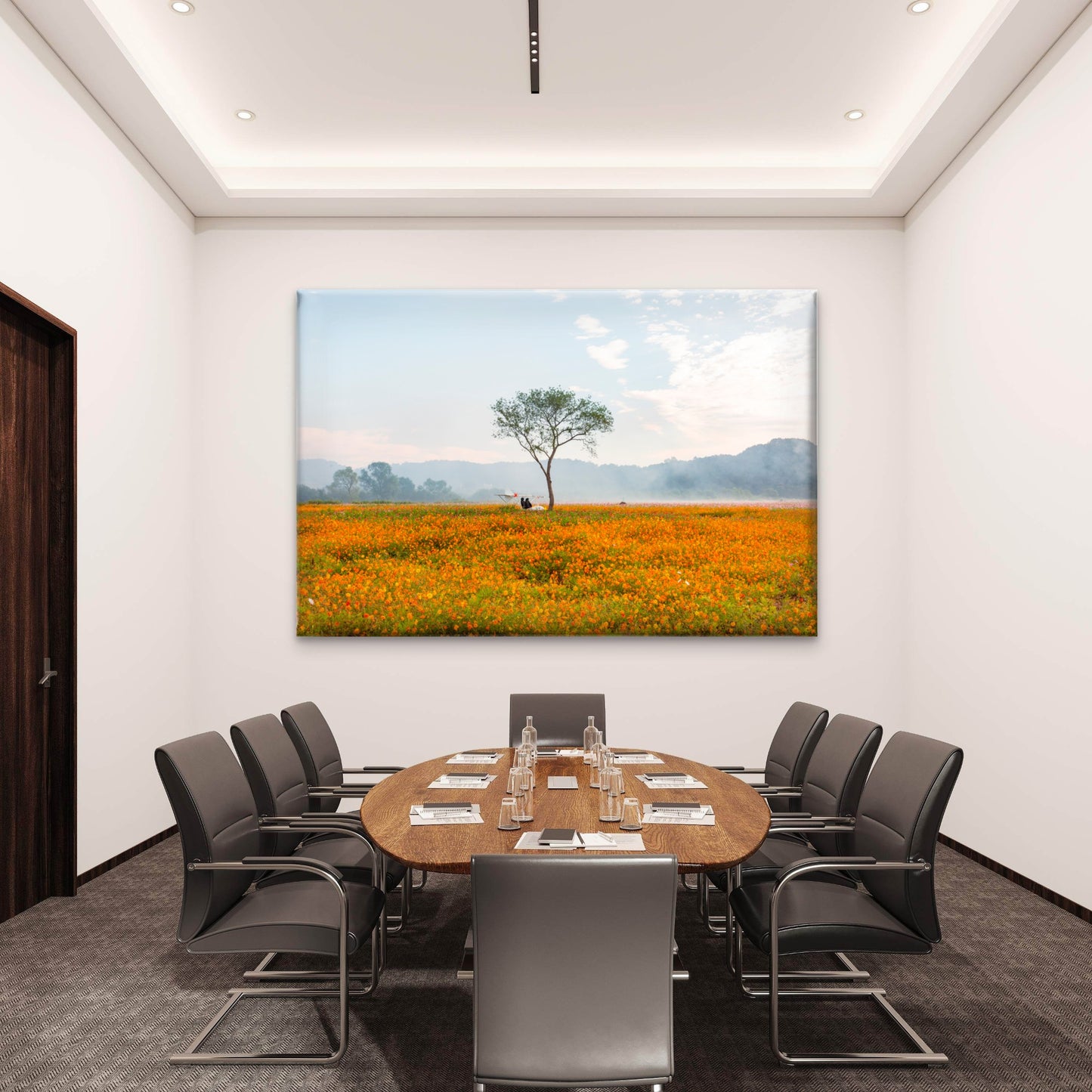Misty Field Tree Orange Flowers South Korea Wall Art Decor 100% Australian Made