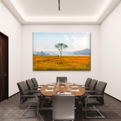 Misty Field Tree Orange Flowers South Korea Wall Art Decor 100% Australian Made