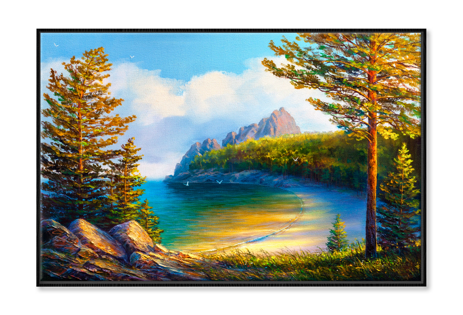 Morning On Sea, Wild Beach Oil Painting Wall Art Limited Edition High Quality Print Canvas Box Framed Black