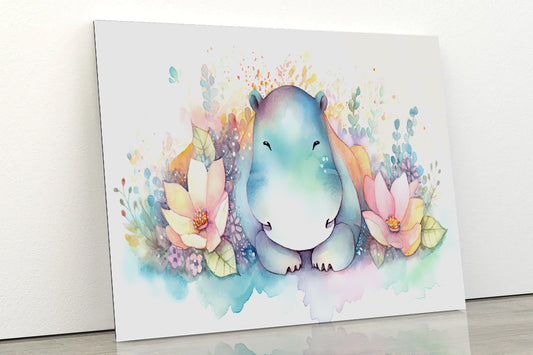 Hippo in Flower Blossom Garden Acrylic Glass Print Tempered Glass Wall Art 100% Made in Australia Ready to Hang