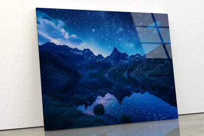 Night View with Mountain Lake and Starry Sky Acrylic Glass Print Tempered Glass Wall Art 100% Made in Australia Ready to Hang - Bella Home Decor