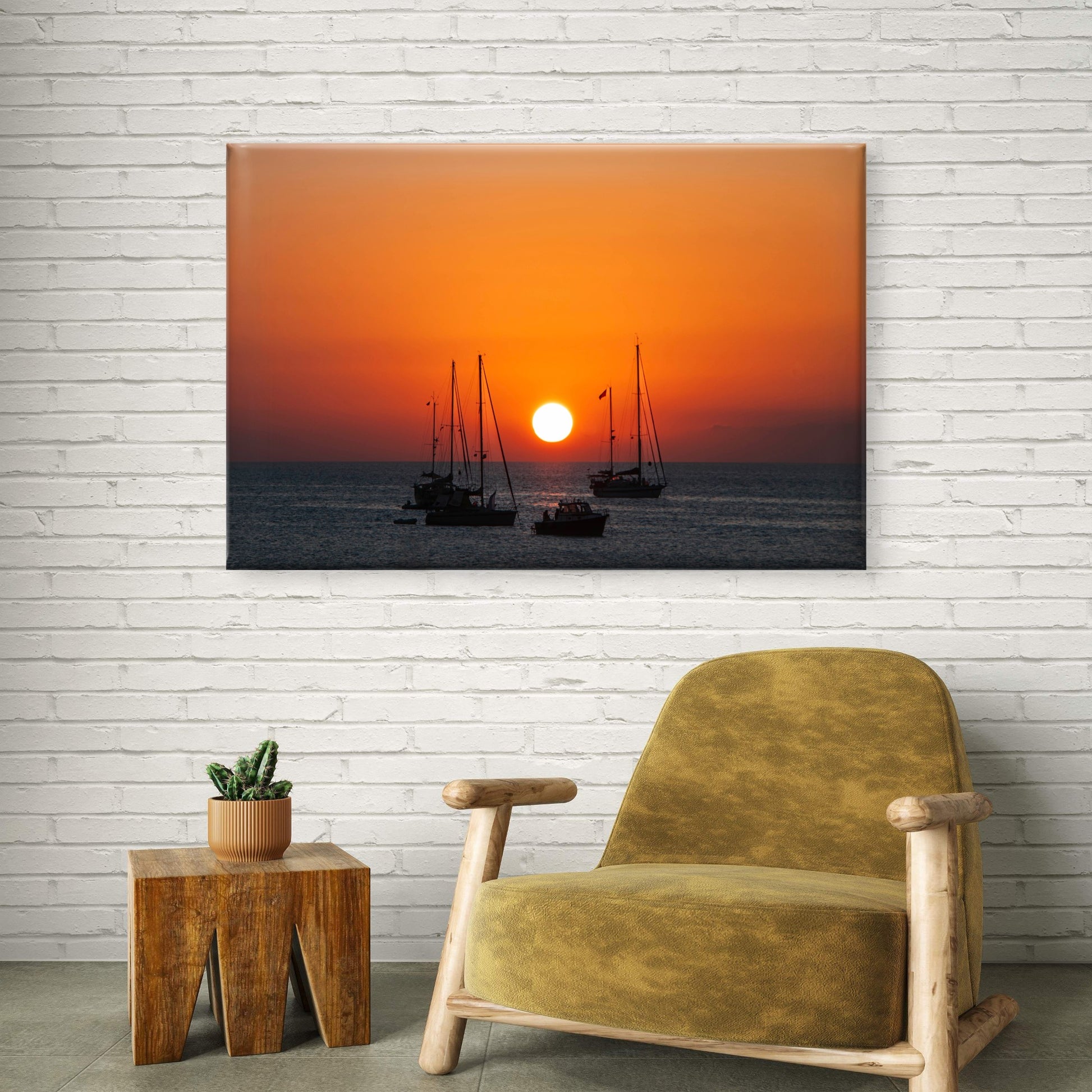 Sunset over the Sea Silhouettes of Boats Greece Wall Art Decor 100% Australian Made - Bella Home Decor
