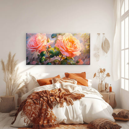 Pink Rose Flower Bouquet Wall Art Canvas Office Home Room Framed 120x60cm - Bella Home Decor