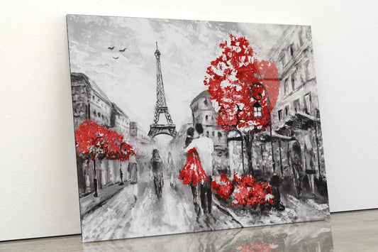 Eiffel Tower & Red Trees Acrylic Glass Print Tempered Glass Wall Art 100% Made in Australia Ready to Hang