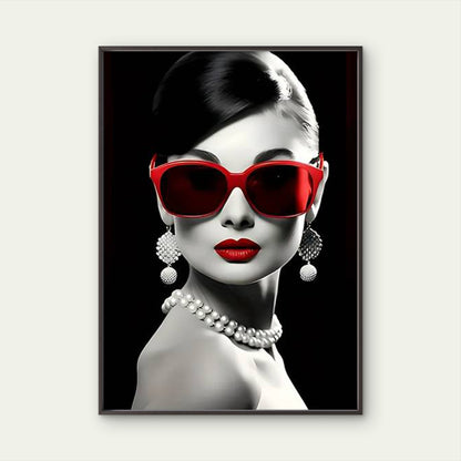 Black White Woman Red Fashion Glasses and Lips Fashion Home Decor Premium Quality Poster Print Choose Your Sizes - Bella Home Decor