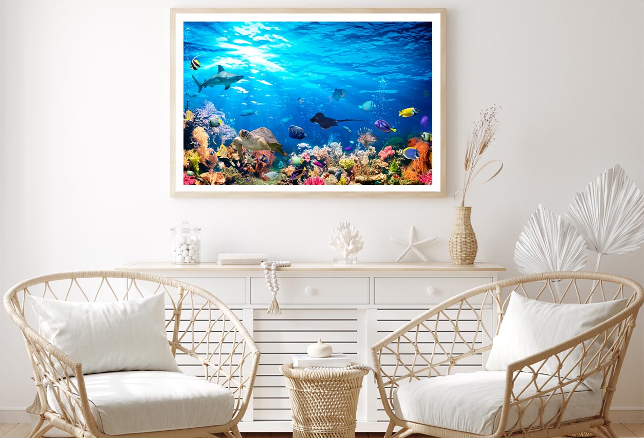 Underwater Scene with Coral Reef and Exotic Fishes Home Decor Premium Quality Poster Print Choose Your Sizes