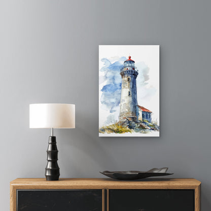 Red White Lighthouse Sea Coastline 60x90cm Metal Print Ready to Hang - Bella Home Decor